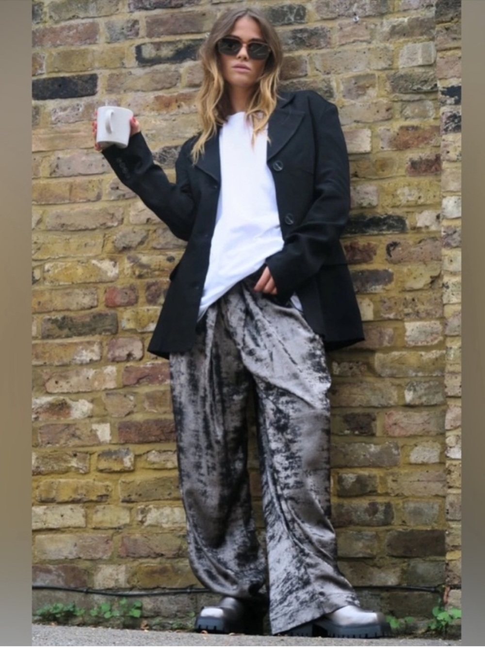 Free People Wide Leg Pull On Trousers In Metallic Gunmetal Grey